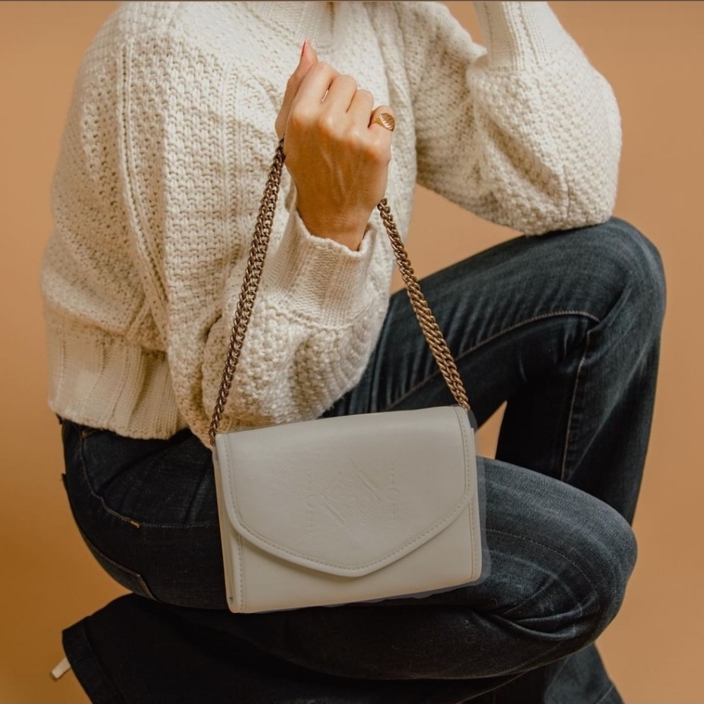 Nena Co Grey Leather Wallet on Chain